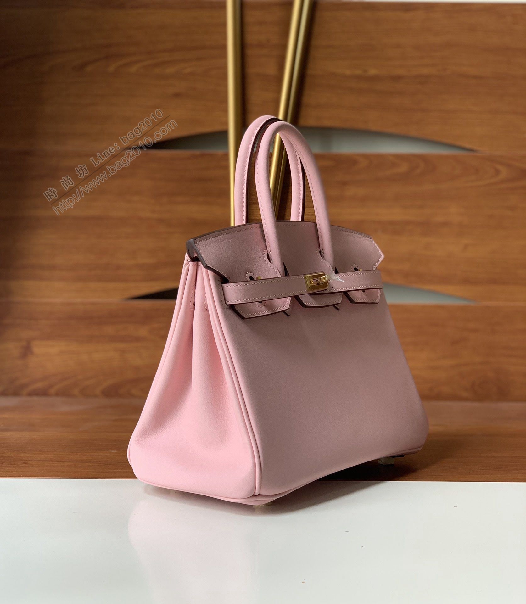 Hermesn鉑金女包 愛馬仕Birkin手提包 swift皮 手工縫製 淺粉金扣  am2231